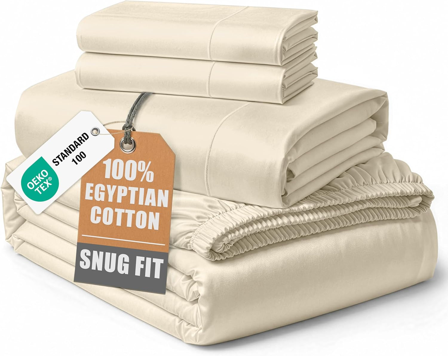 Queen Bed Sheets 100% Egyptian Cotton Sateen - Ivory | Sheets Queen Size Bed Set - 4-Piece Set, for a Luxurious Night'S Sleep, for Guests and Everyday Use, Luxe Sheen,