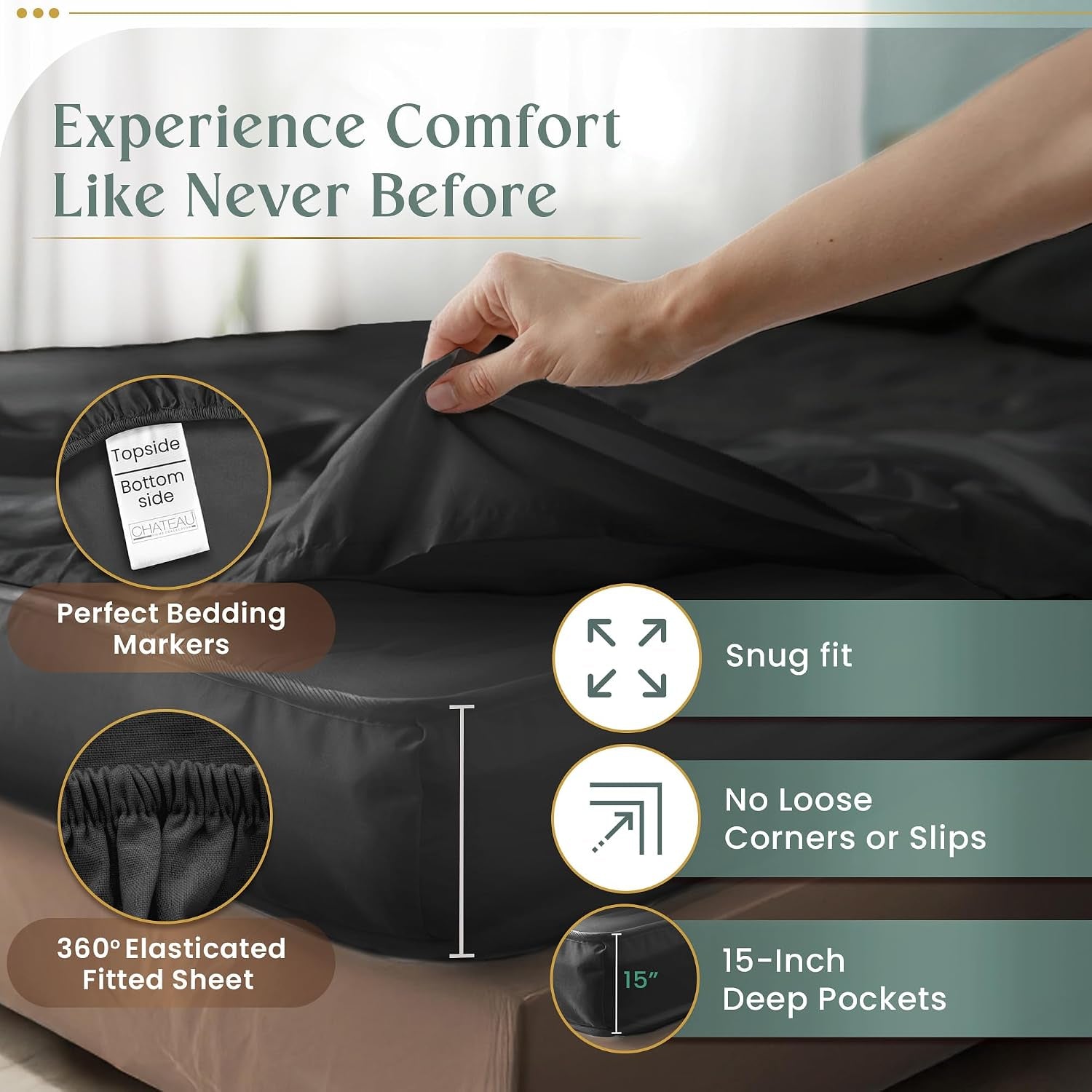 Egyptian Cotton Sheets Queen Size, 100% Cotton Queen Sheet Set - Charcoal | 4-Piece 800 Thread Count, OEKO TEX Certified, Sateen Weave Cooling Sheets with 15" Deep Pocket Fitted Sheet & Pillowcase Sets