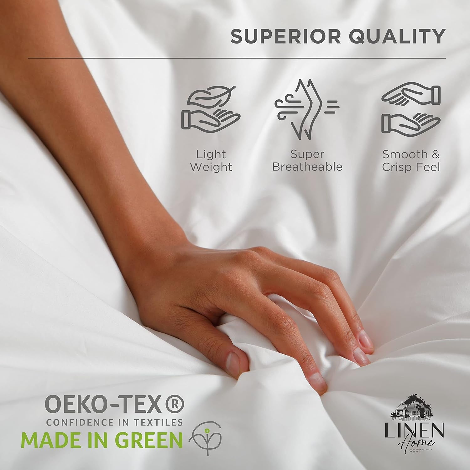 100% Cotton Percale Sheets Queen Size, White, Deep Pocket, 4 Pieces Set - 1 Flat, 1 Deep Pocket Fitted Sheet and 2 Pillowcases, Crisp Cool and Strong Bed Linen