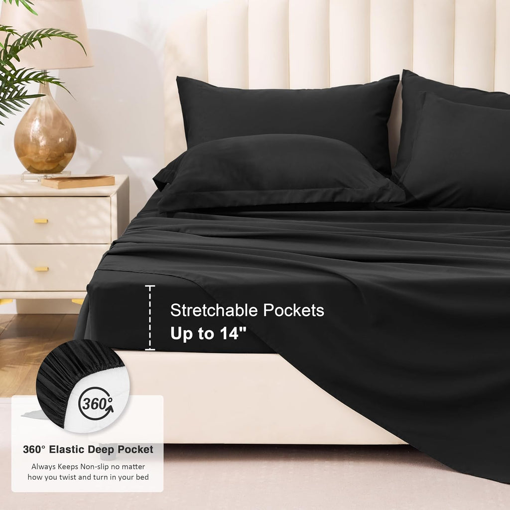 Full Comforter Set Ash Black, 7 Pieces Full Bed in a Bag, All Season Bedding Sets with 1 Comforter, 1 Flat Sheet, 1 Fitted Sheet, 2 Pillowcase and 2 Pillow Sham