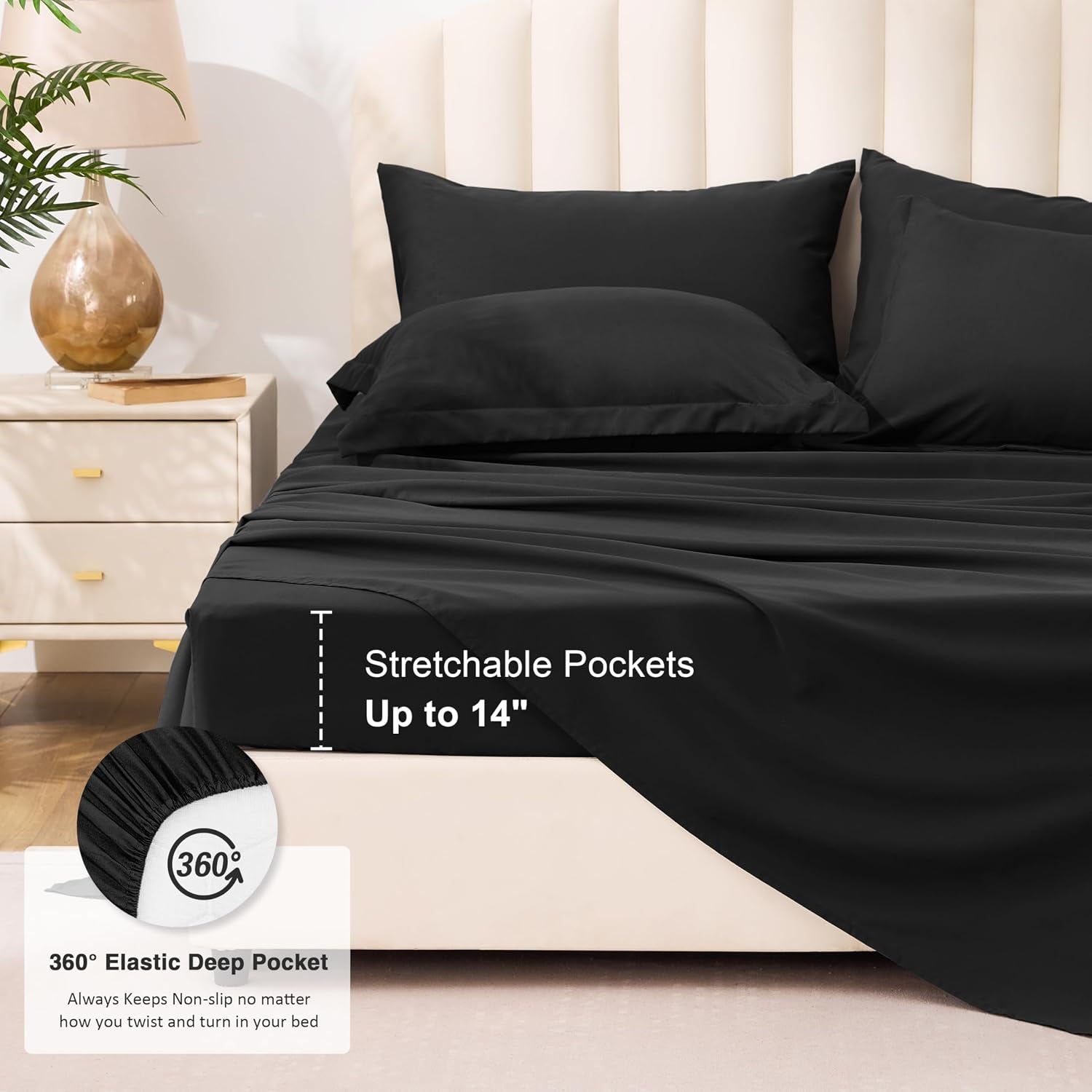 Full Comforter Set Ash Black, 7 Pieces Full Bed in a Bag, All Season Bedding Sets with 1 Comforter, 1 Flat Sheet, 1 Fitted Sheet, 2 Pillowcase and 2 Pillow Sham