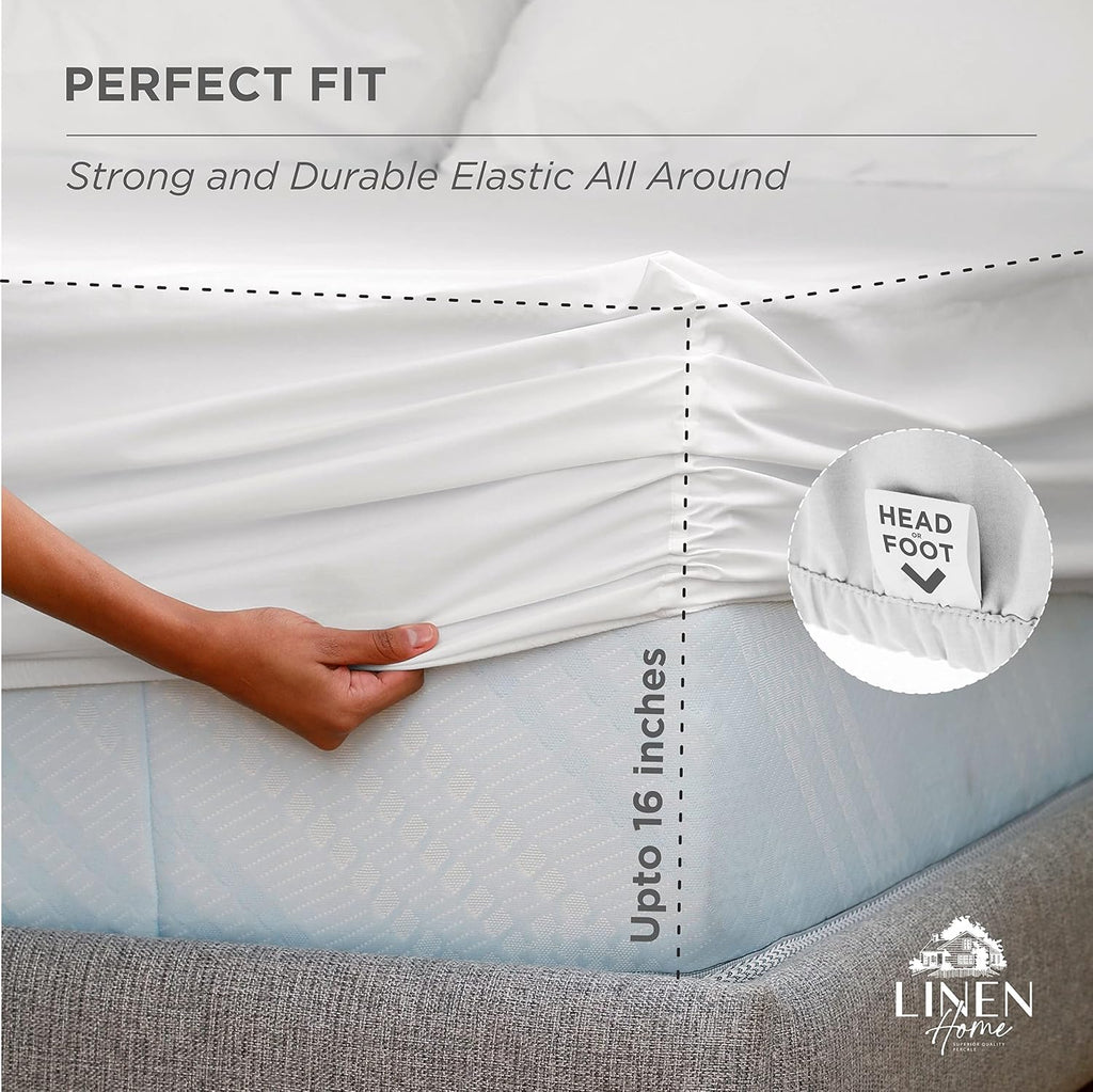 100% Cotton Percale Double Marrow Stitch Hem Sheet Set Queen Size, Mauve Lavender, 4 Piece Hotel-Style Tailored Deep Pocket Bedding, Crisp Cool All-Season Breathable Sheets, Long-Staple Combed Cotton