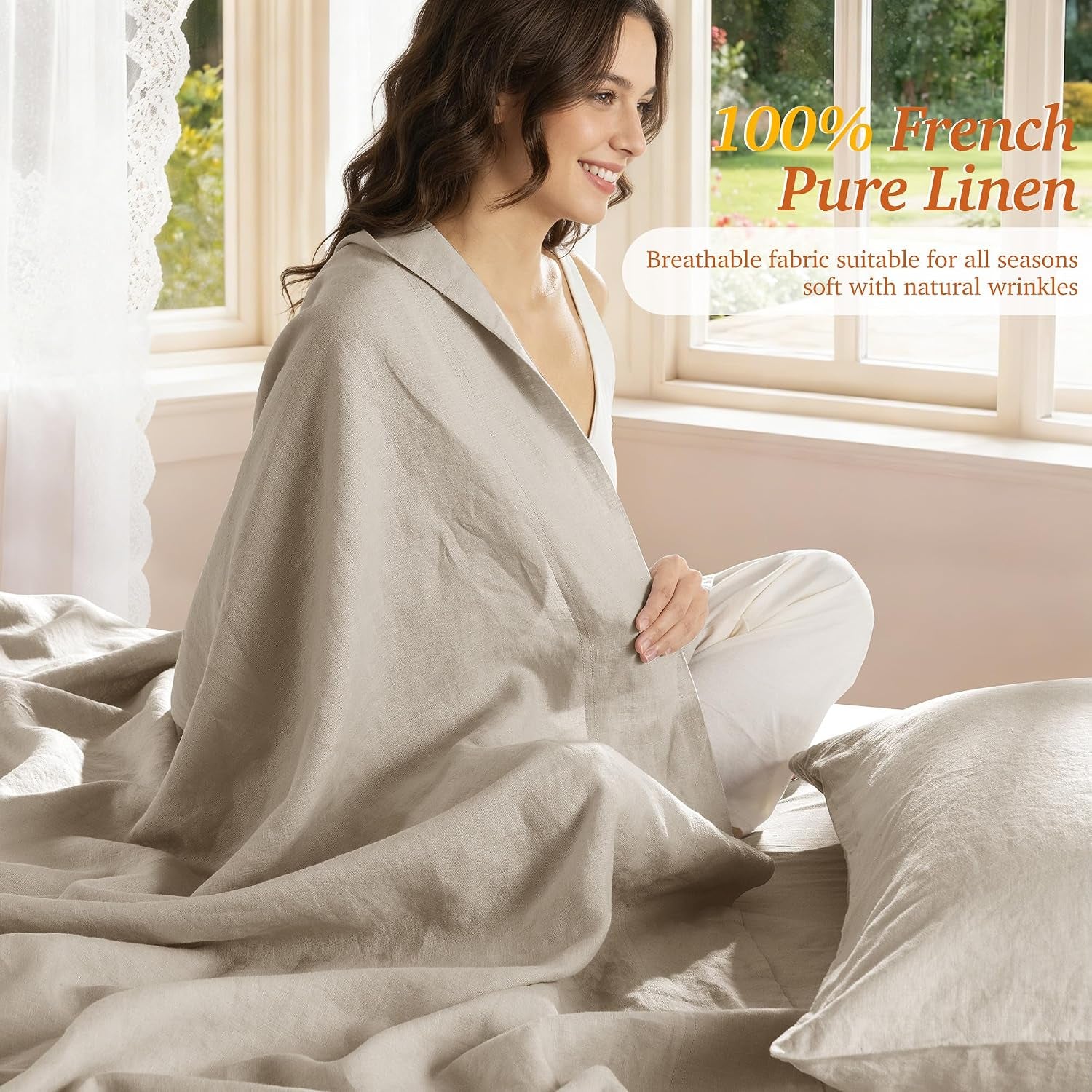 100% French Pure Linen Sheets King Size,Soft & Durable | Breathable for Hot Sleepers,Anti-Tear Linen Bed Sheets,Moisture Wicking,16" Deep Pocket - 4 Piece,Linen
