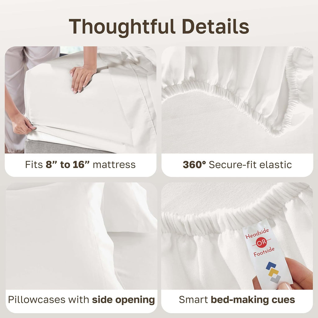 600 Thread Count Bed Sheets Queen Size Set,True Ivory | 100% Cotton Sateen Backed by Good Housekeeping Seal, Soft & Smooth, 16" Deep Pocket, All-Around Elastic, Durable, Easy Care