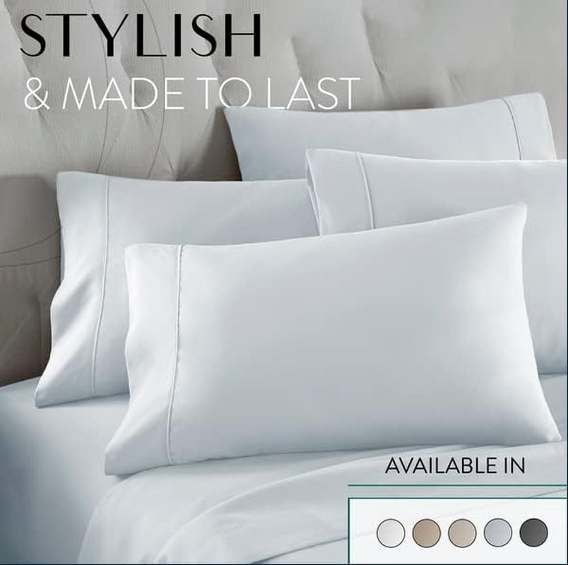 Bed Sheet Set King Size for Hot Sleepers, Hotel Premium Sheets with 4 Pillowcases, Lightweight Brushed Microfiber Deep Pockets, Breathable Cooling 6 Piece Bedding Sets, Ice Blue