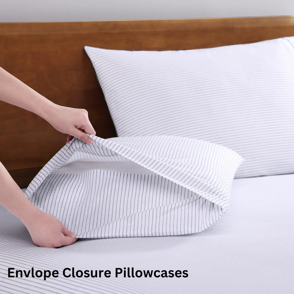 Twin Sheet Set 100% Organic Cotton Cooling Soft - Ticking Stripe | 100% Organic Cotton Percale Twin Sheet Set - Affordable Organic Luxury, Honest-Price Organic Quality, for Hot Sleepers