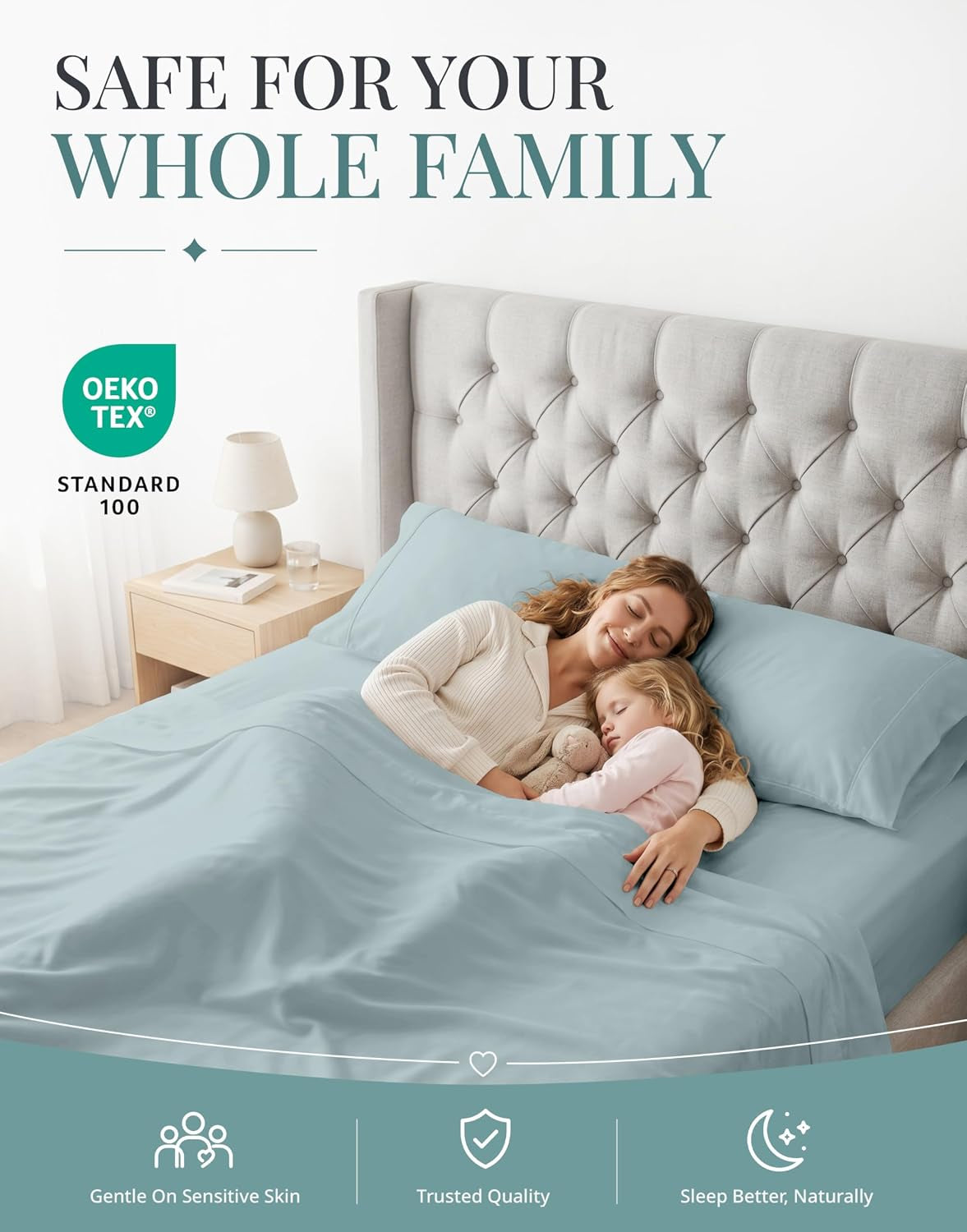 Queen Bed Sheets - 450TC Combed Cotton Sateen Weave, French Blue | Soft & Breathable Queen Sheet Set - Snug 15 Inch Deep Pocket, OEKO-TEX Certified, Everyday Comfort