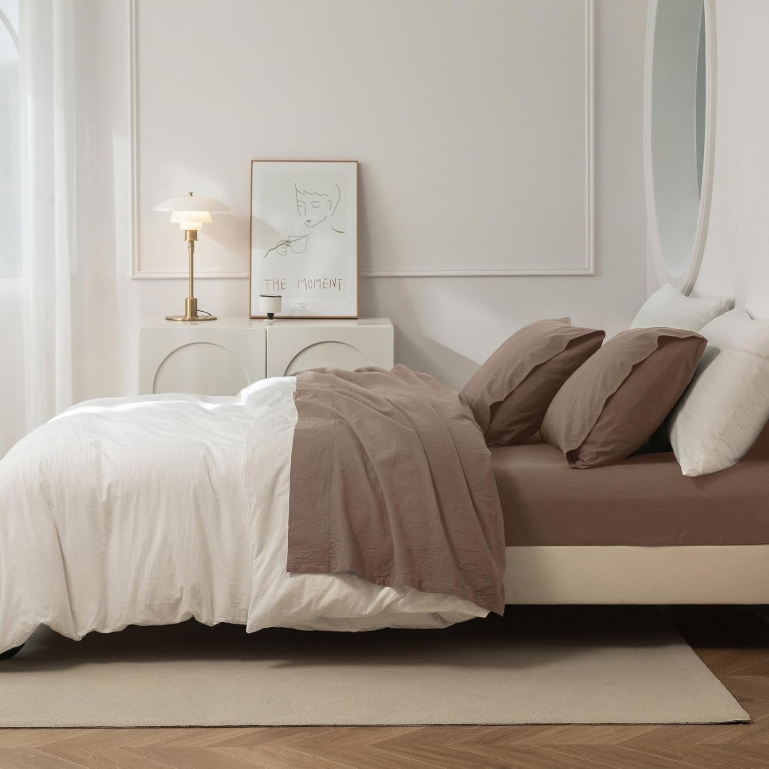 King Washed Cotton Sheet Set, 4-Piece, Relaxed Linen Feel | Deep Pocket Fits Mattresses up to 17". Flat Sheet & 2 Pillowcases. Naturally Soft & Breathable. Machine Washable.