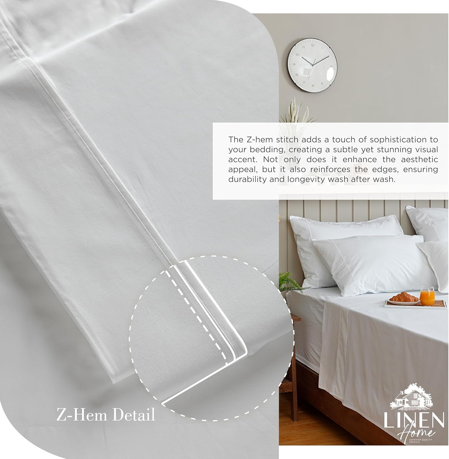 100% Cotton Percale Sheets Queen Size, White, Deep Pocket, 4 Pieces Set - 1 Flat, 1 Deep Pocket Fitted Sheet and 2 Pillowcases, Crisp Cool and Strong Bed Linen