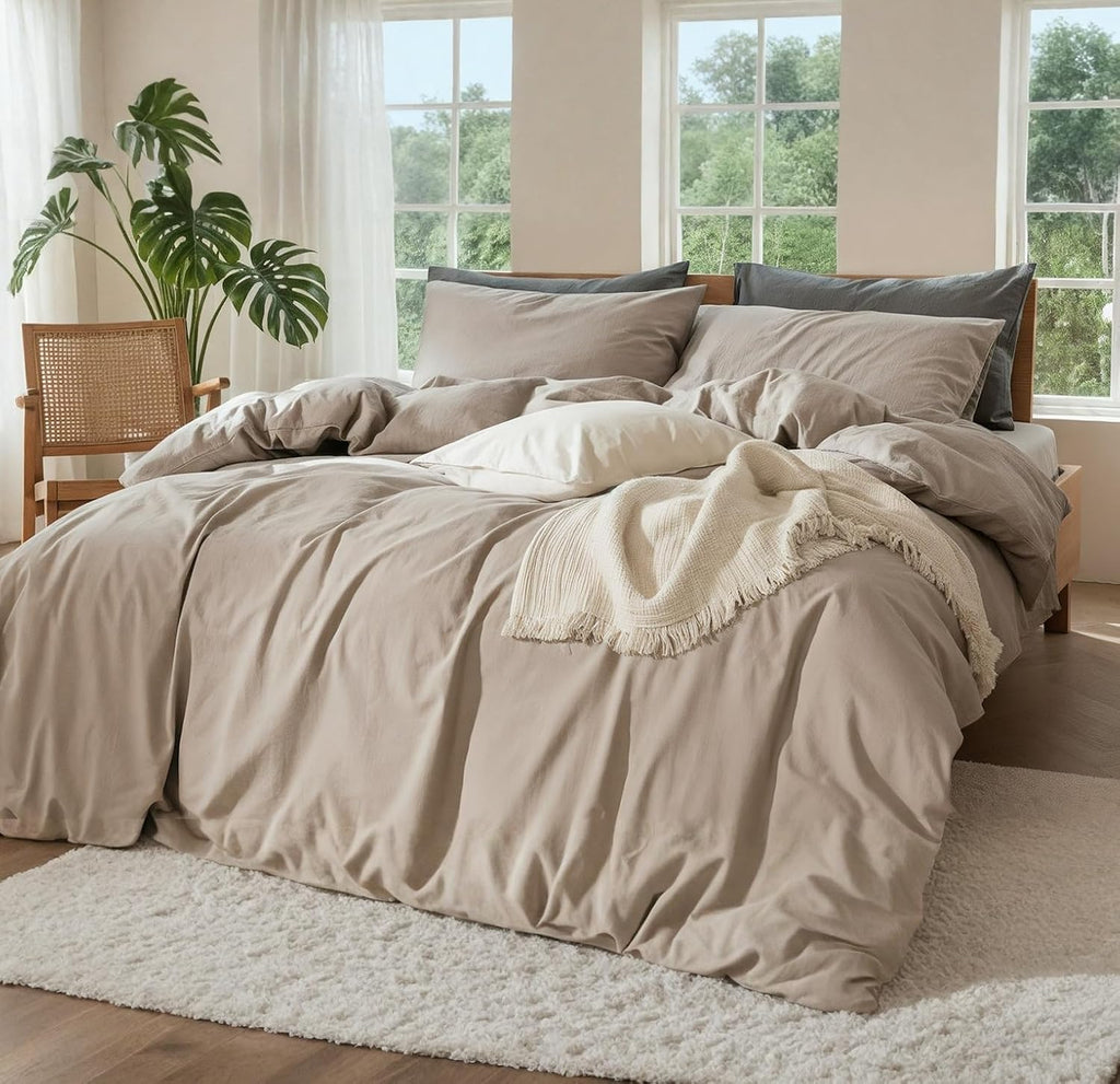 100% Pure Linen Blend 4 Piece Sheet Set, Cooling and Breathable Flax Bed Sheets for Hot Sleepers, All Season Comfort, Anti-Tear and Durable Bedding, 18 Inch Deep Pocket(Natural Linen, King)