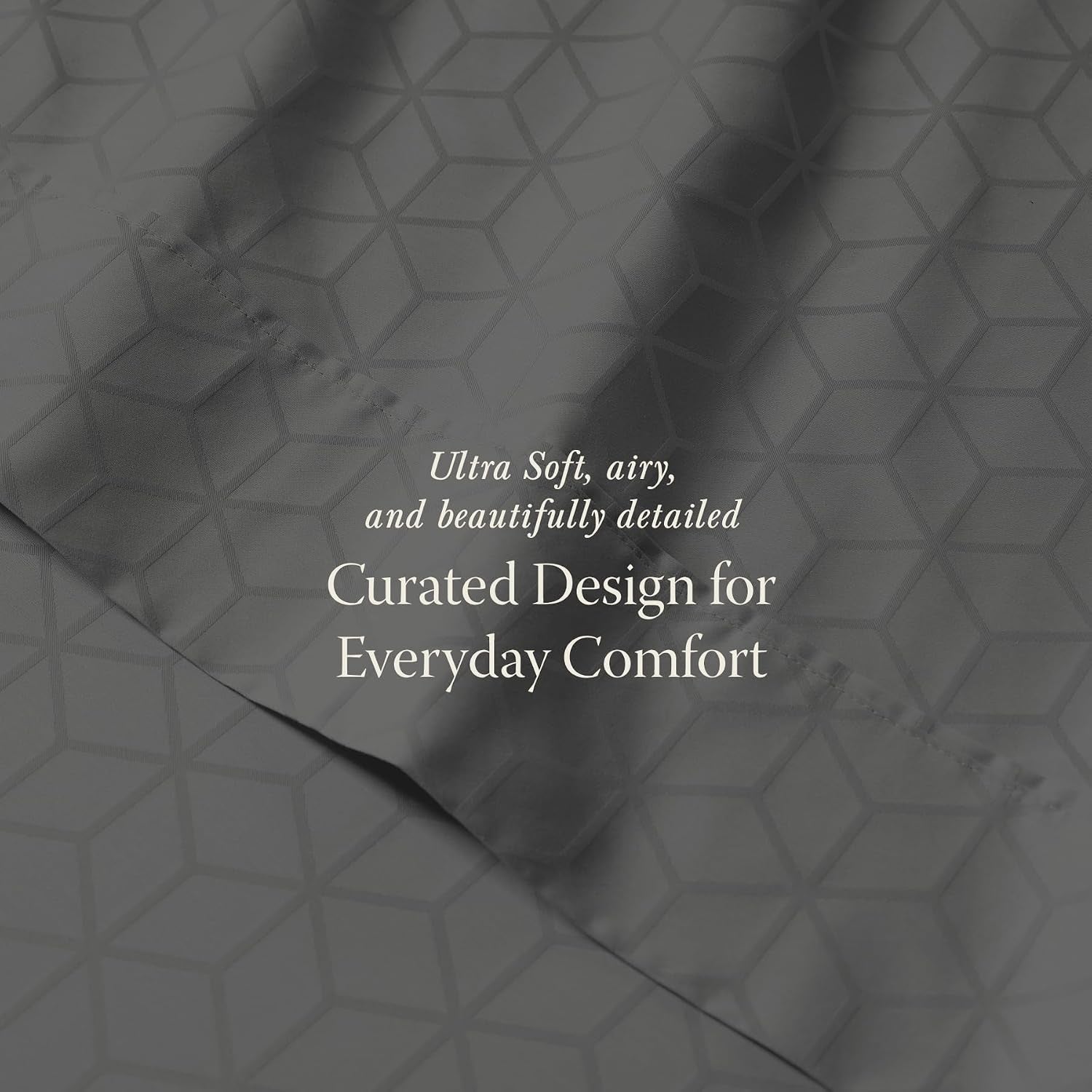 Queen Bed Linen Set, 400 Thread Count Egyptian Cotton, Deep Pocket, Cooling Damask Jacquard, Dark Grey, 4 Piece Set | 100% Egyptian Cotton, Jacquard Pattern, 4-Piece Set, Cooling, OEKO-TEX Certified, Machine Washable
